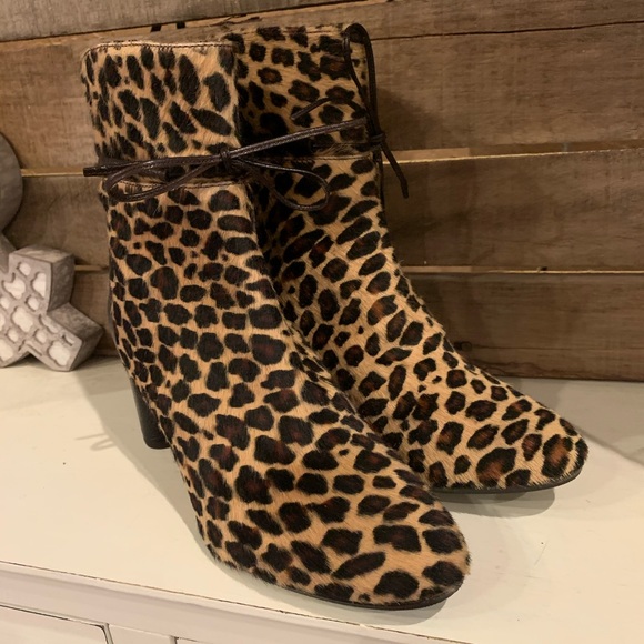 NWT Napoleoni Calf Hair Leopard Heeled Booties - Picture 4 of 14